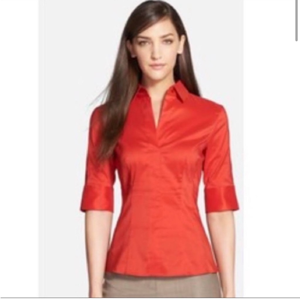 Hugo Boss Bashini Stretch Cotton Fitted‎ Blouse Sz.6